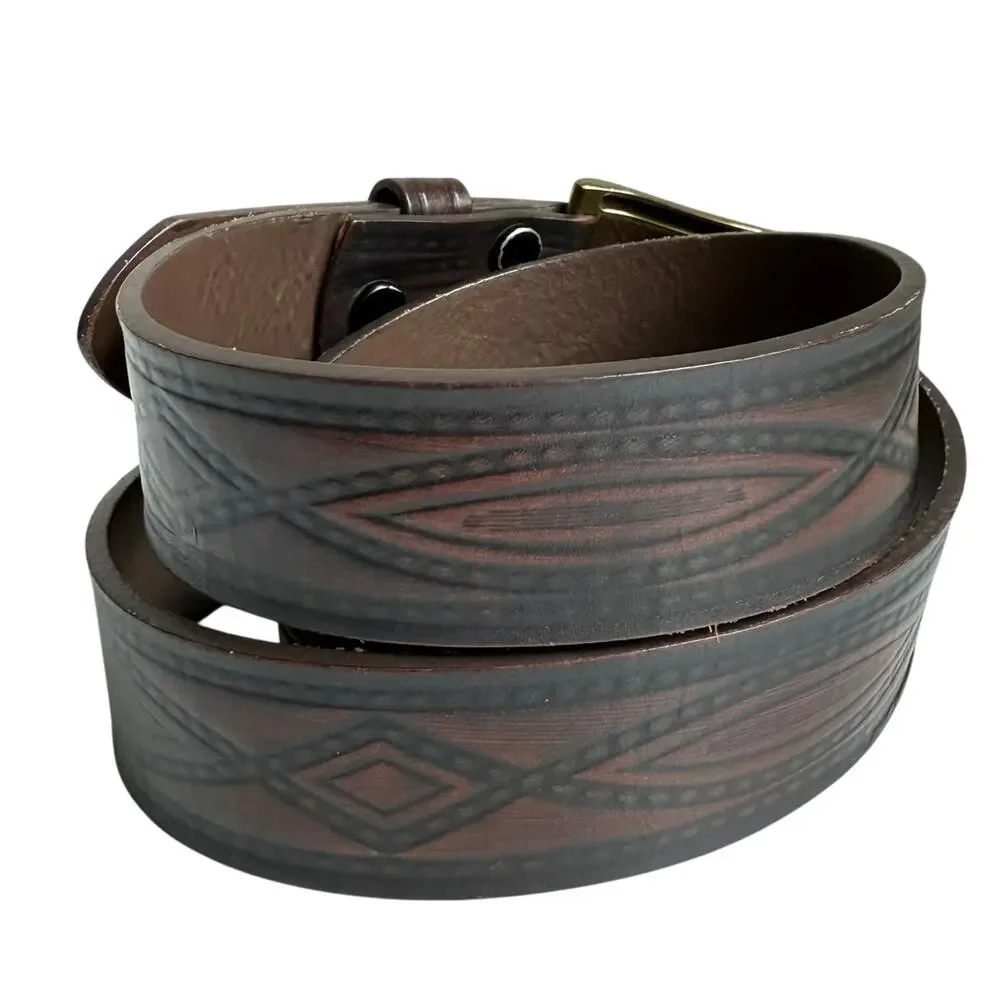 Wrangler Brown Embossed Leather Western Cowboy Belt Men’s 40